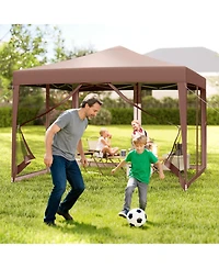 Gymax 10 Ft x Pop-Up Canopy Tent w/ Mesh Netting Carry Bag 8 Stakes and 4 Ropes Outdoor