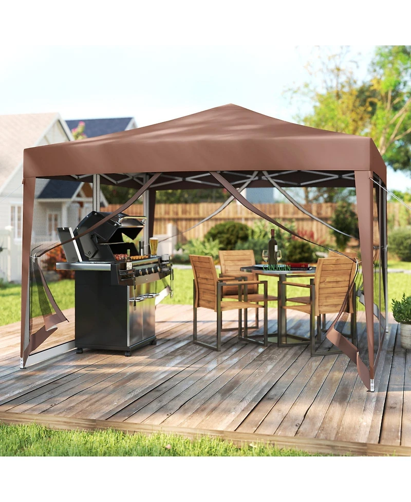 Gymax 10 Ft x Pop-Up Canopy Tent w/ Mesh Netting Carry Bag 8 Stakes and 4 Ropes Outdoor