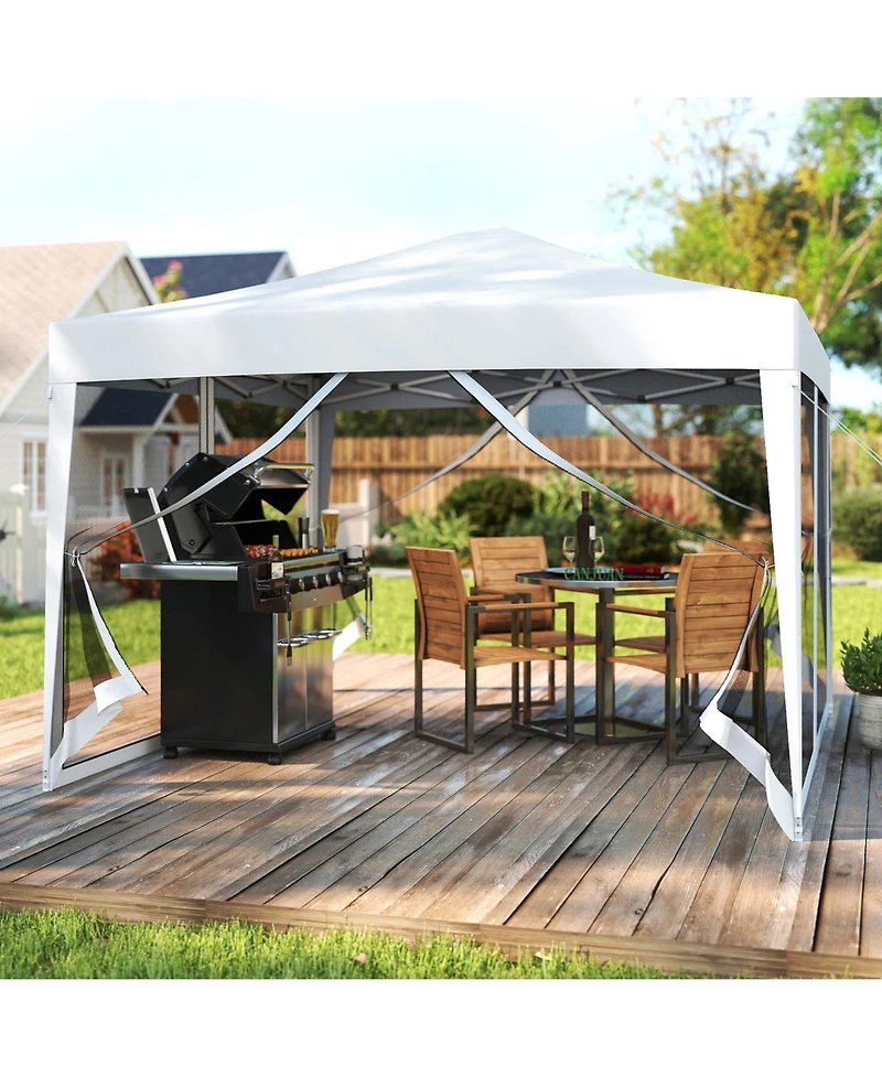 Gymax 10 Ft x 10 Ft Pop-Up Canopy Tent w/ Mesh Netting Carry Bag 8 Stakes and 4 Ropes Outdoor