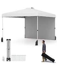 Gymax 10 X 10 Ft Pop up Canopy Tent w/ 1 Sidewall Wheeled Bag 8 Stakes
