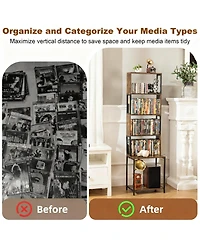Yigii Dvd Shelf Wooden Cd Storage Rack Adjustable Dividers Tower Media Holder