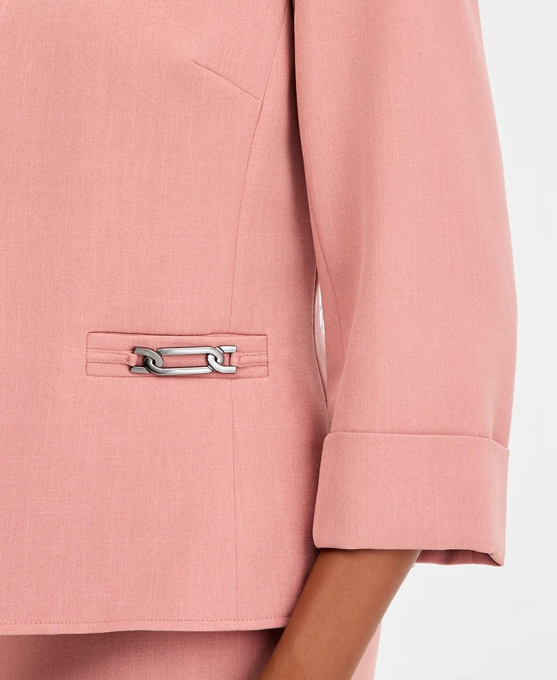 Kasper Women's Cuffed 3/4-Sleeve Collarless Jacket