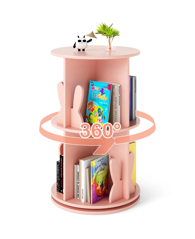 Slickblue 2 Tier Rotating Kids Bookshelf with Bunny Storage Baffles