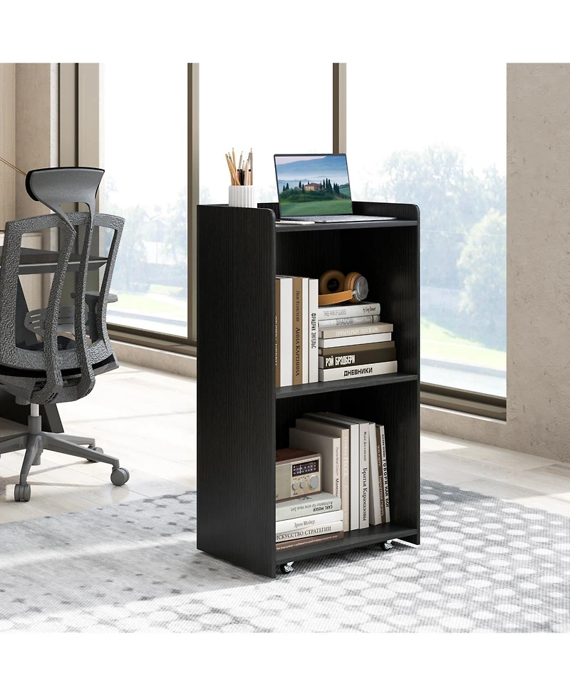 Sugift Rolling Podium Stand with 2 Shelves and Lockable Wheels