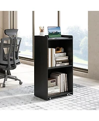 Sugift Rolling Podium Stand with 2 Shelves and Lockable Wheels