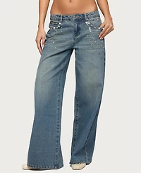 Edikted Women's Mahlia Button Low Rise Baggy Jeans