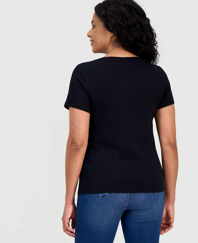Style & Co Petite Cotton Henley Short-Sleeve T-Shirt, Exclusively at Macy's