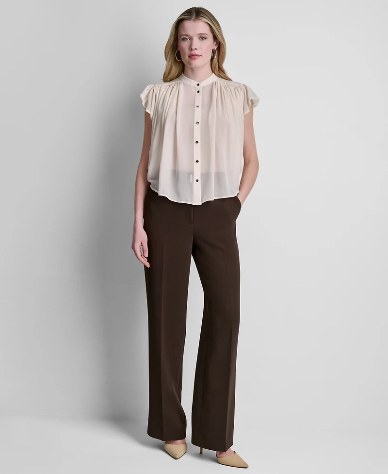 Dkny Petite Woven Chiffon Crewneck Blouse