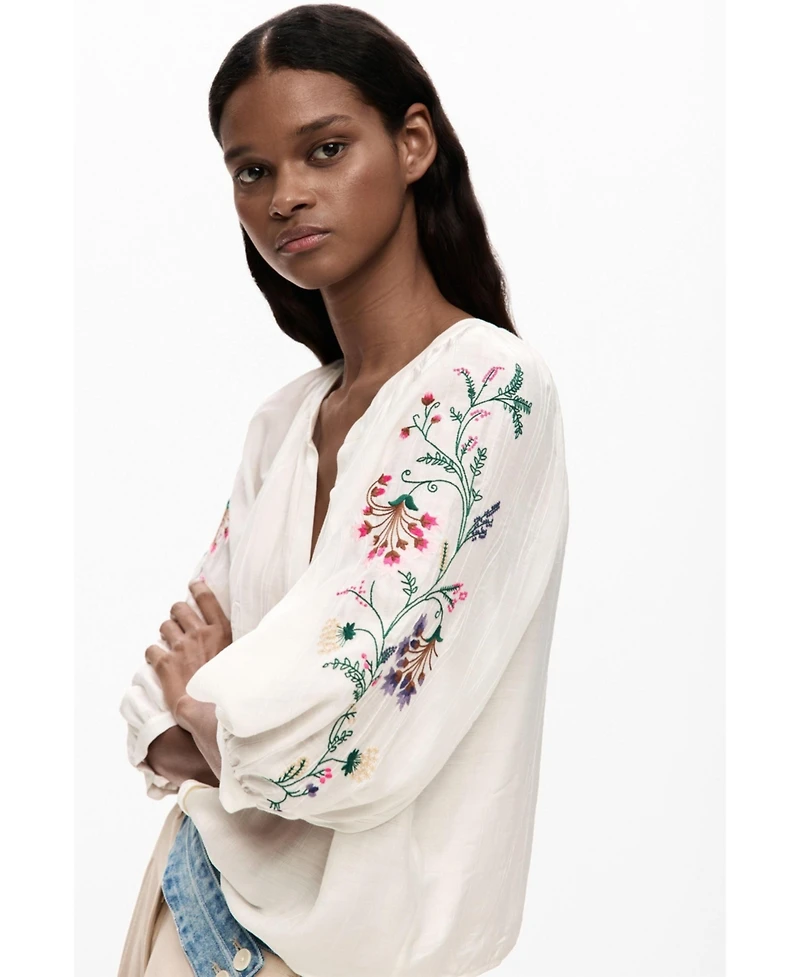 Desigual Women's Blouse Embroidered Sleeves