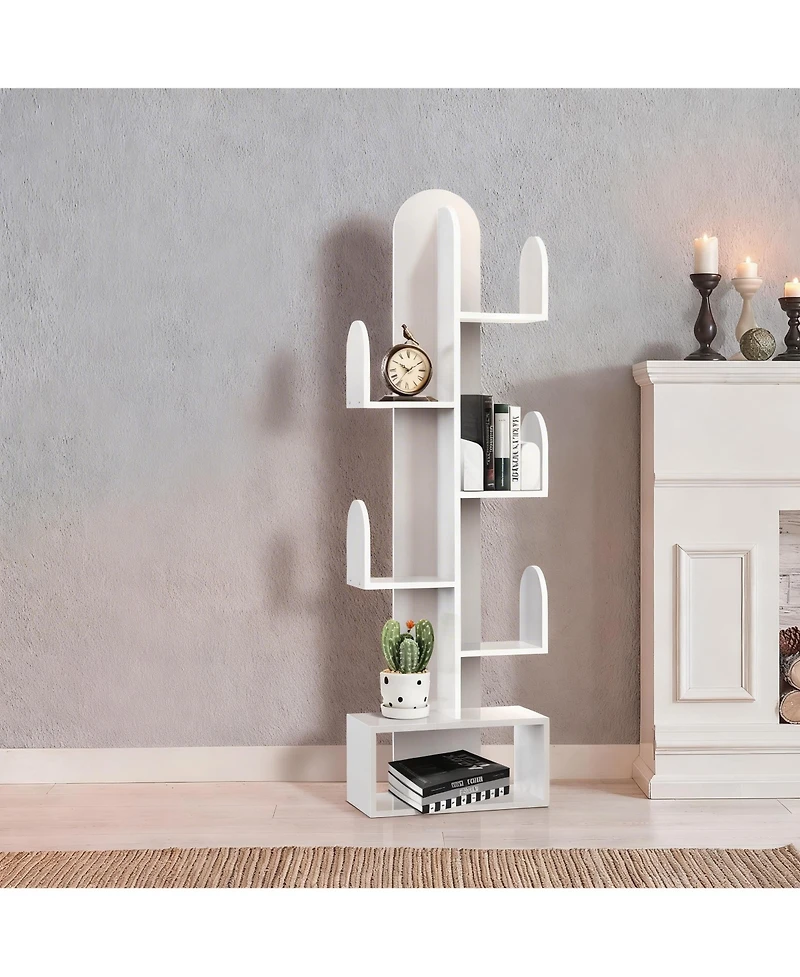 Yigii Cactus Tree Bookshelf Wood Corner Storage Rack