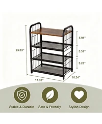 Yigii Shoe Rack Metal Mesh Shelves Wooden Heavy-Duty Storage