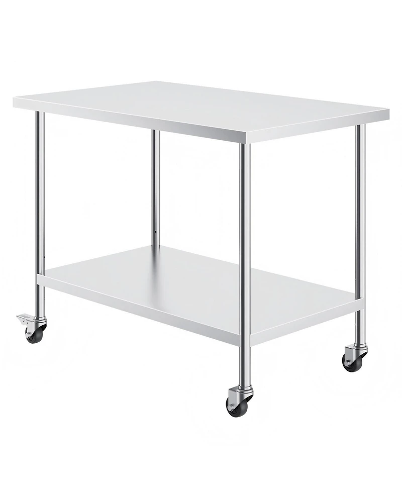 Gouun Stainless Steel Rolling Work Table 30 x 48 x 38 in with 4 Casters
