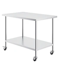 Gouun Stainless Steel Rolling Work Table 30 x 48 x 38 in with 4 Casters