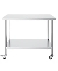 Gouun Stainless Steel Rolling Work Table 30 x 48 x 38 in with 4 Casters