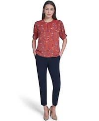 Tommy Hilfiger Women's Floral Crew Neck Puff-Sleeve Top