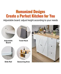 Gouun in Rolling Kitchen Island Cart with Solid Wood Top and Storage Cabinet