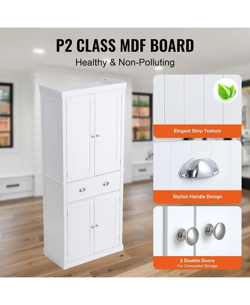 Gouun 72 in Tall Freestanding Kitchen Pantry Storage Cabinet with Adjustable Shelves