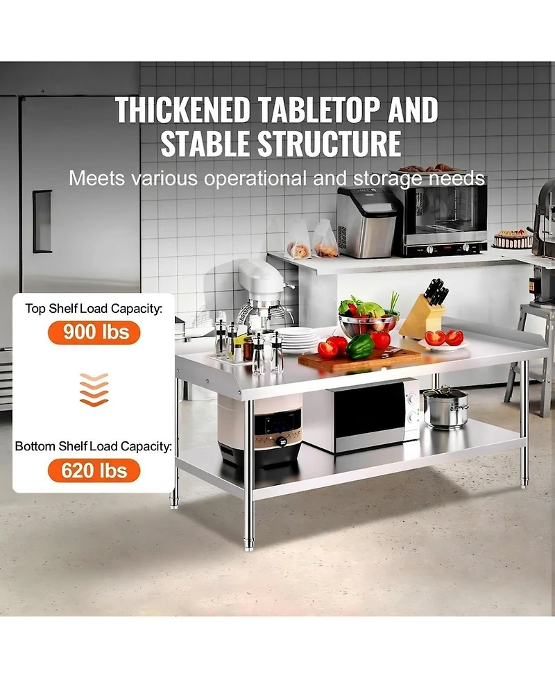 Gouun Stainless Steel Work Table 30 x x 26 in with 2 in Backsplash