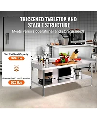 Gouun Stainless Steel Work Table 30 x x 26 in with 2 in Backsplash