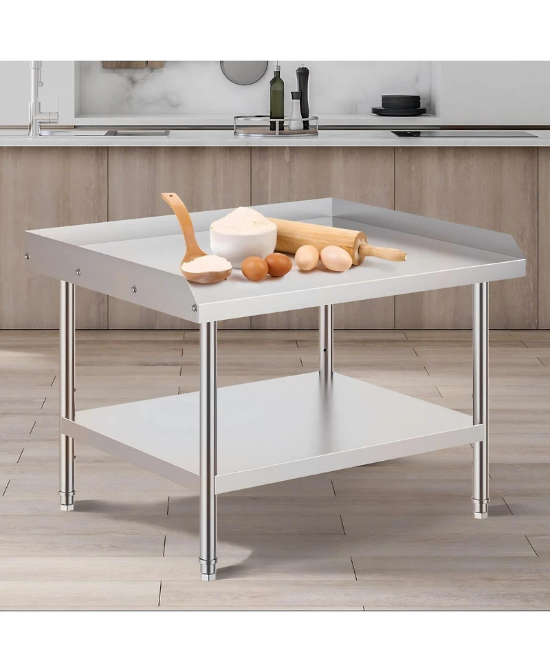 Gouun Stainless Steel Work Table 30 x 36 x 26 in with 2 in Backsplash, Adjustable Height