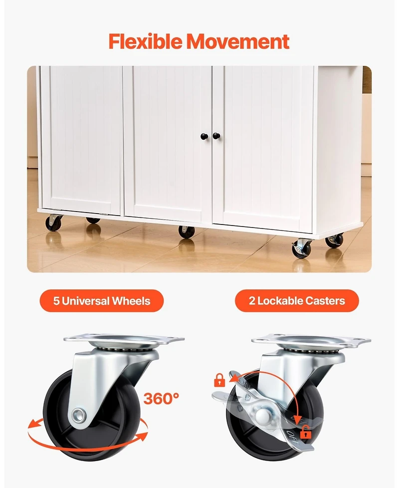 Gouun 60 in Rolling Kitchen Island Cart with Storage, 2 Drawers, Drop Leaf and Wheels