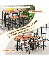 Gymax Acacia Wood Patio Table and Chair Set 5 Pcs Outdoor Dining Set with 1 Table and 4 Bar Height Chairs