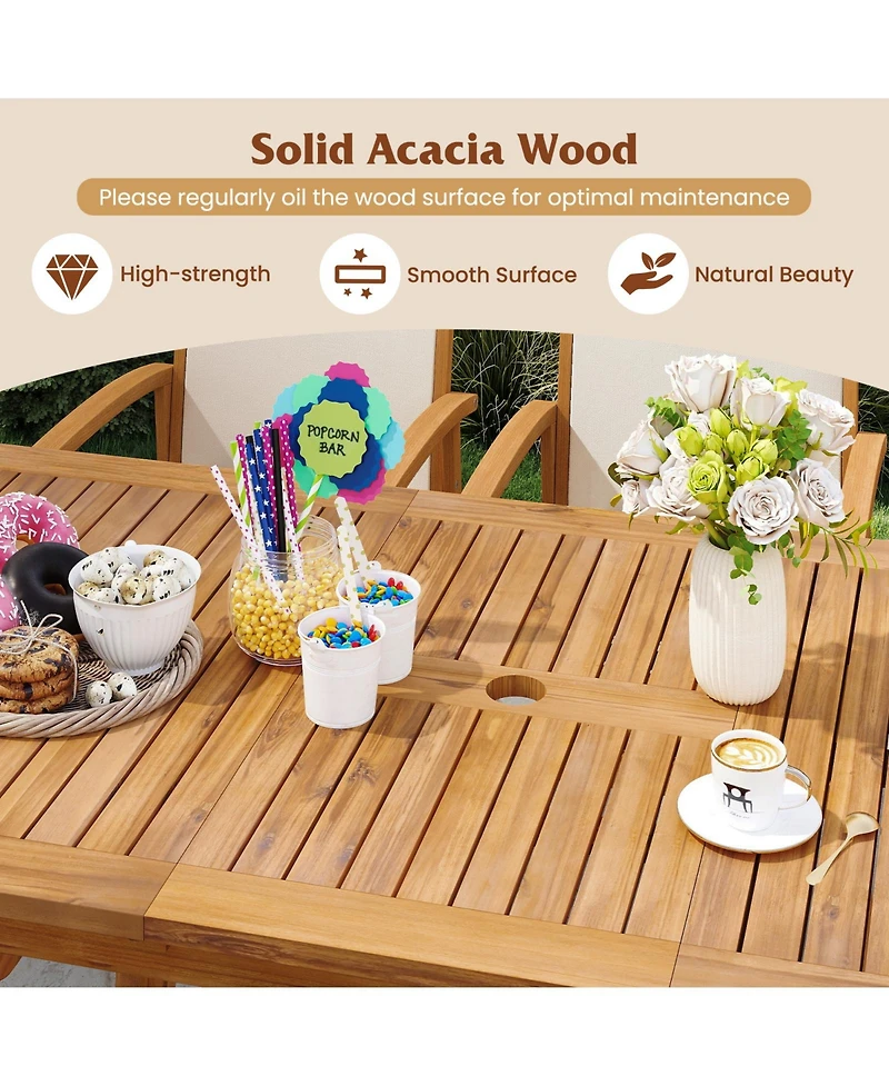 Gymax 9PCS Acacia Wood Outdoor Dining Set w/ 1.97'' Umbrella Hole for Backyard Garden
