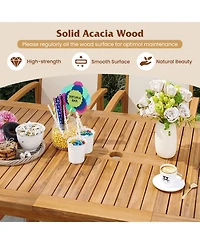 Gymax 9PCS Acacia Wood Outdoor Dining Set w/ 1.97'' Umbrella Hole for Backyard Garden