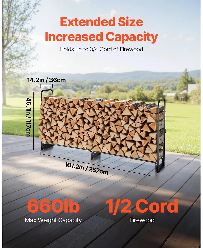 Gouun 8 feet Firewood Rack with Waterproof Cover Half Cord Outdoor Log Holder