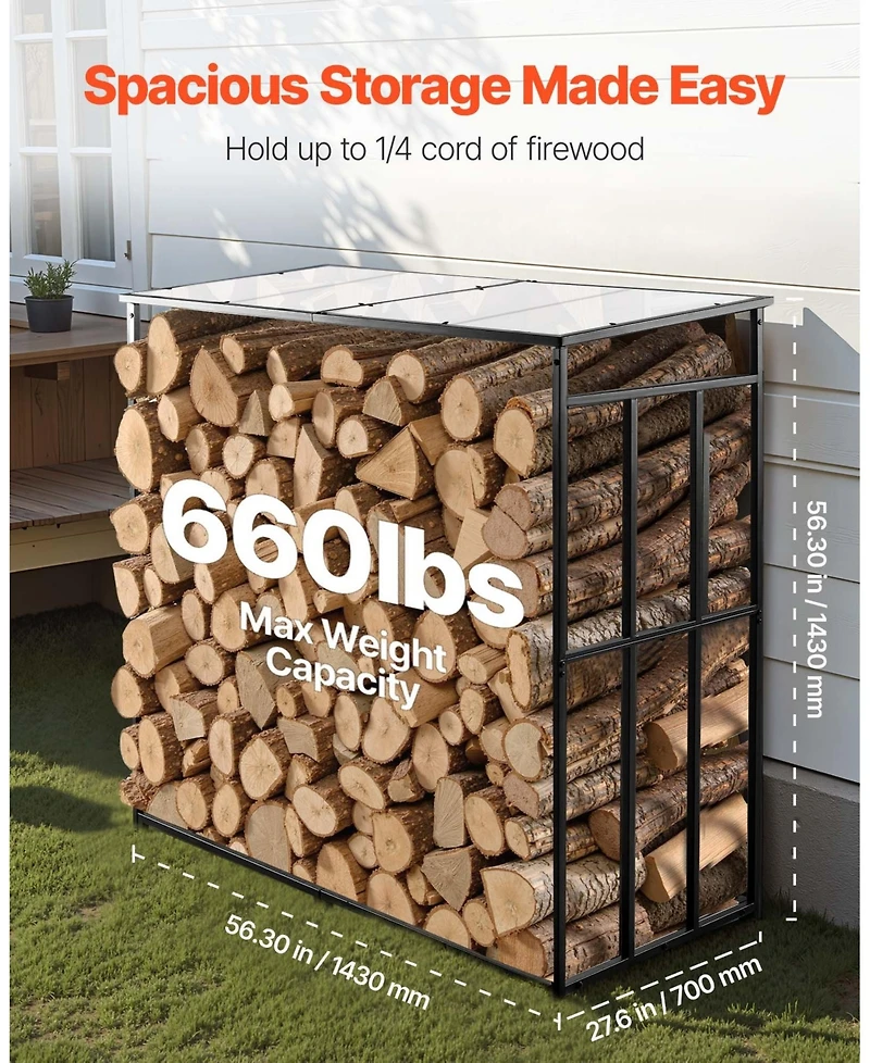 Gouun 4 ft Firewood Rack with Sloped Roof Outdoor Log Storage Shed