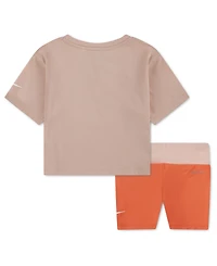 Nike Girls' Toddler 2T-4T Crewneck T-Shirt and Crossover Bike Shorts, 2-Piece Set