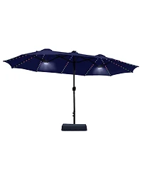 Mondawe 15ft Double-Sided Solar Rgb Led Patio Umbrella with Base, Dual Charging