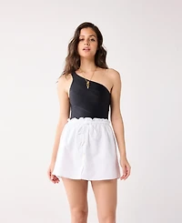Reistor Women's Short Skirt with Waist Tie and Frill Detail White