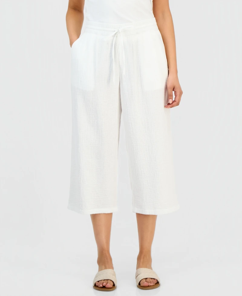 Style & Co Petite Cotton Gauze Wide-Leg Cropped Pants, Macy's Exclusive