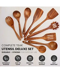 9-Piece Natural Teak Wooden Utensils for Cooking
