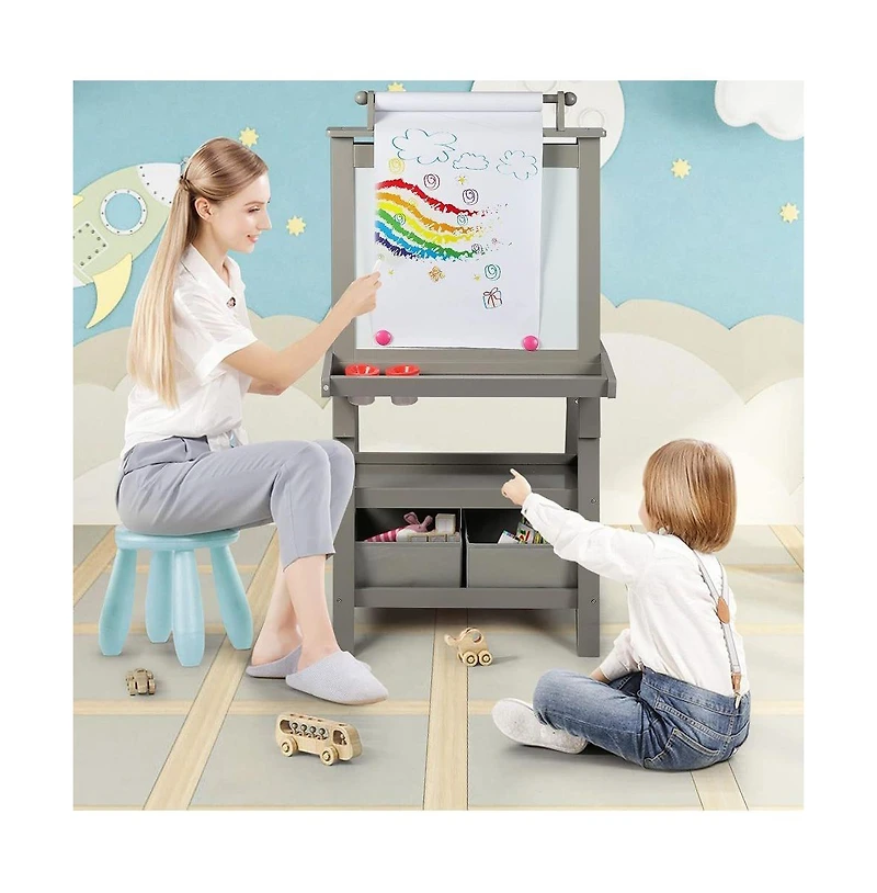 Kinder King Art Easel for Kids, 3 in 1 Toddler Easel w/Whiteboard, Chalkboard & Paper Roll
