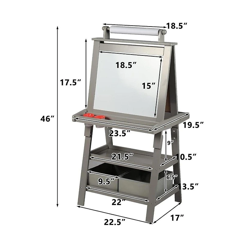 Kinder King Art Easel for Kids, 3 in 1 Toddler Easel w/Whiteboard, Chalkboard & Paper Roll