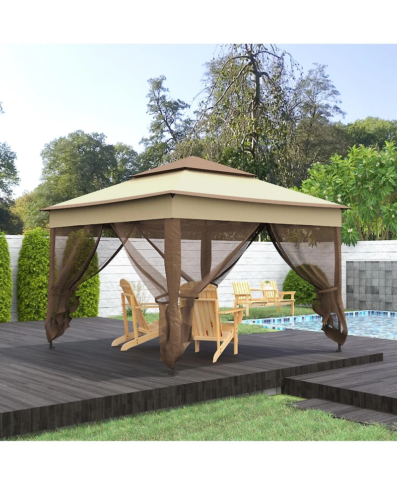 Outsunny 11' x 11' Pop Up Gazebo Outdoor Canopy Shelter with 2-Tier Soft Top, and Removable Zipper Netting, Event Tent with Large Shade