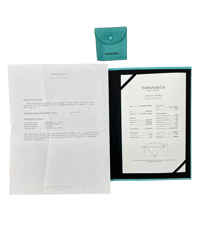 Pre-Owned Tiffany & Co 1.3 ct Cut Cornered Square Cut Diamond Tiffany True Solitaire