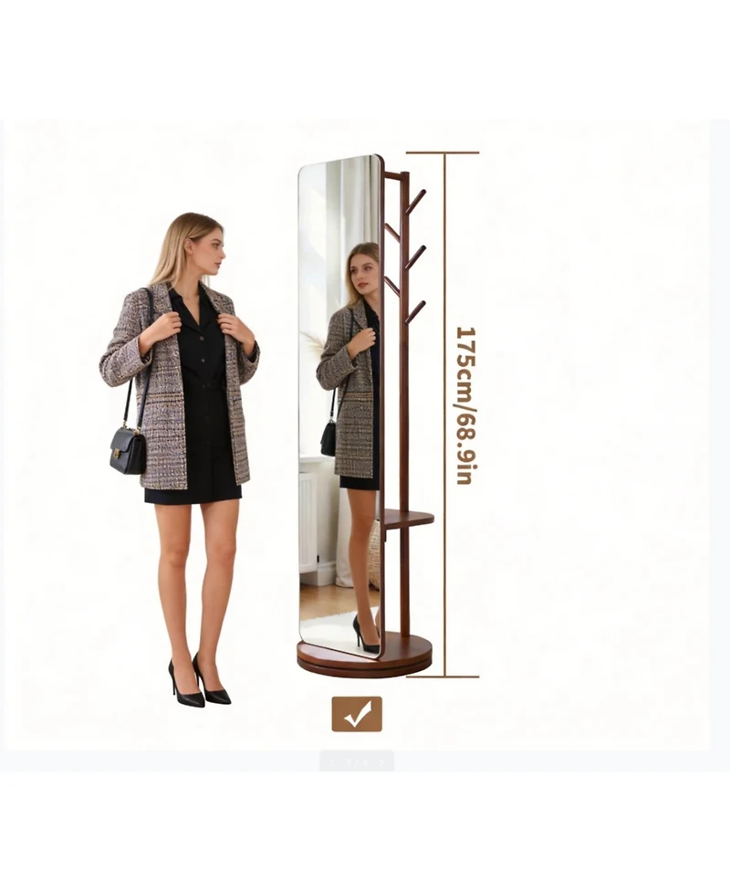 Busdays 70"x19"Full Length Mirror with Stand,Coat Rack with Mirror,Solid Wood Floor Mirror,Swivel Mirrorfor Bedroom, Living Room, Cloakroom