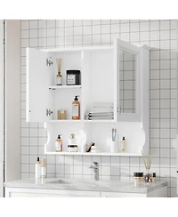 Busdays 30" Wall Mounted Mirror Medicine Cabinet with Open Shelves, Doors and Adjustable Shelf, Bathroom Storage over Toilet