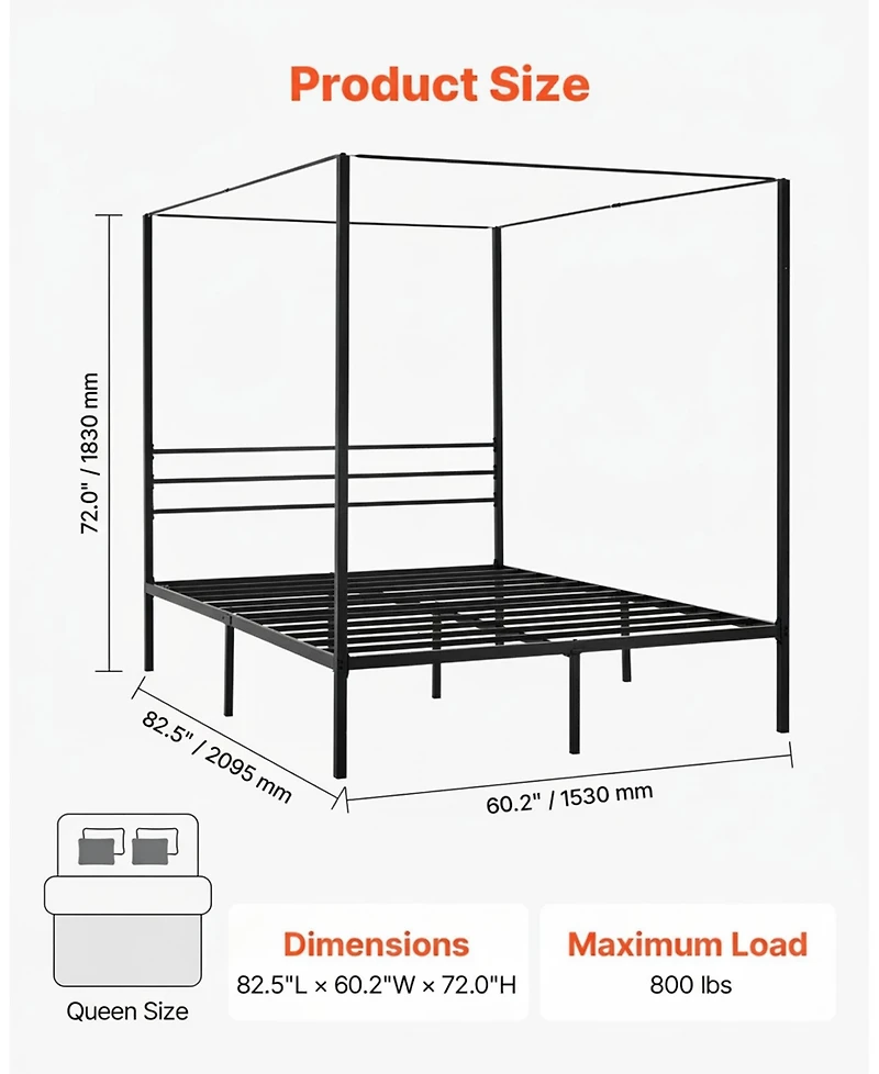 Gouun Canopy Bed Frame with Underbed Storage and Metal Slats