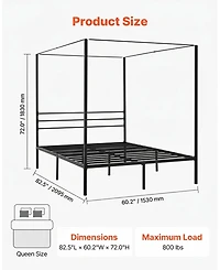 Gouun Canopy Bed Frame with Underbed Storage and Metal Slats