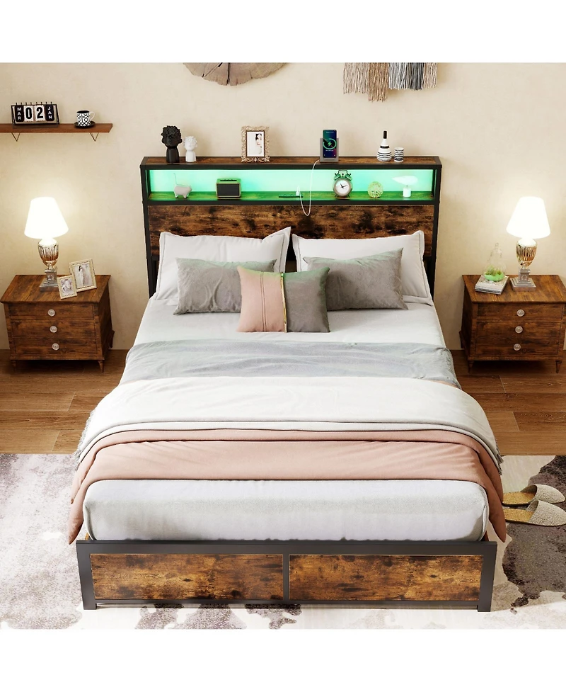 Gouun Led Bed Frame with Charging Station and 4 Storage Drawers