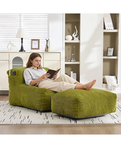 Rainsken Corduroy Bean Bag Chair with Ottoman