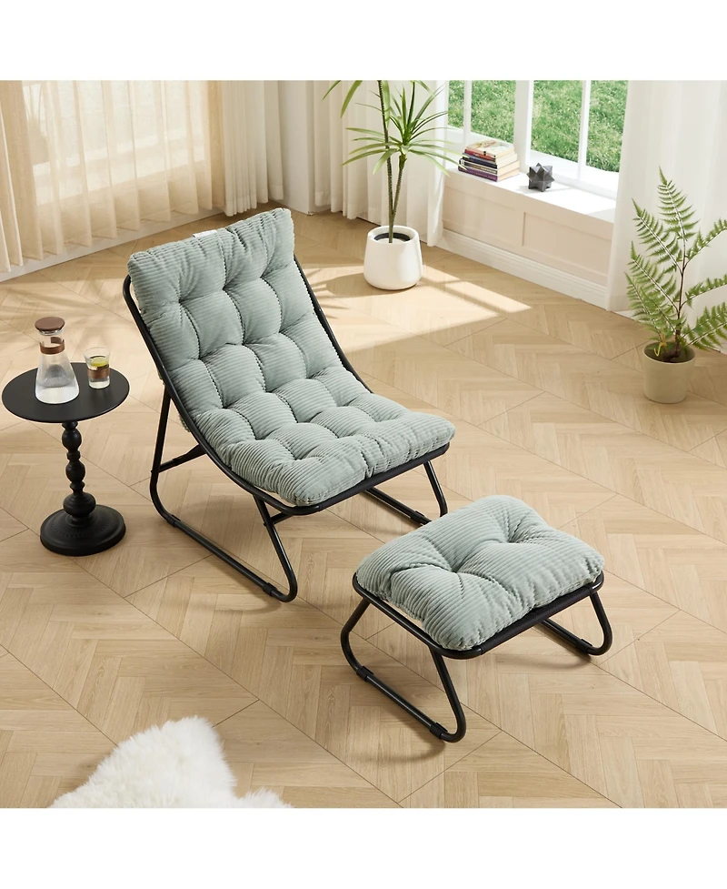 Rainsken Reclining Sling Lounge Chair with Thick Padded Cushion and Foot Stool, Perfect for Home Living Room & Reading Space