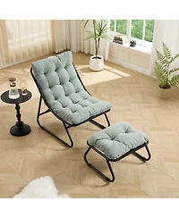 Rainsken Reclining Sling Lounge Chair with Thick Padded Cushion and Foot Stool, Perfect for Home Living Room & Reading Space