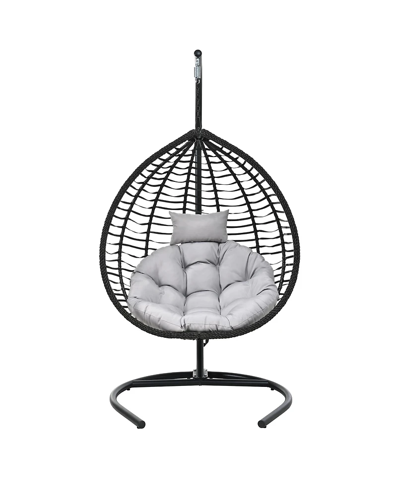 Rainsken Foldable Rattan Hanging Egg Chair, Swing Hammock Chair with Sturdy Iron Frame, Soft Cushion and Detachable Headrest for Indoor Outdoor Use