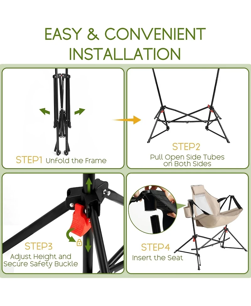 Rainsken Portable Hammock Rocking Chair Set of 2, Folding Camping Recliner with Adjustable Backrest and Carry Bag, Oversized Outdoor Chair for Travel