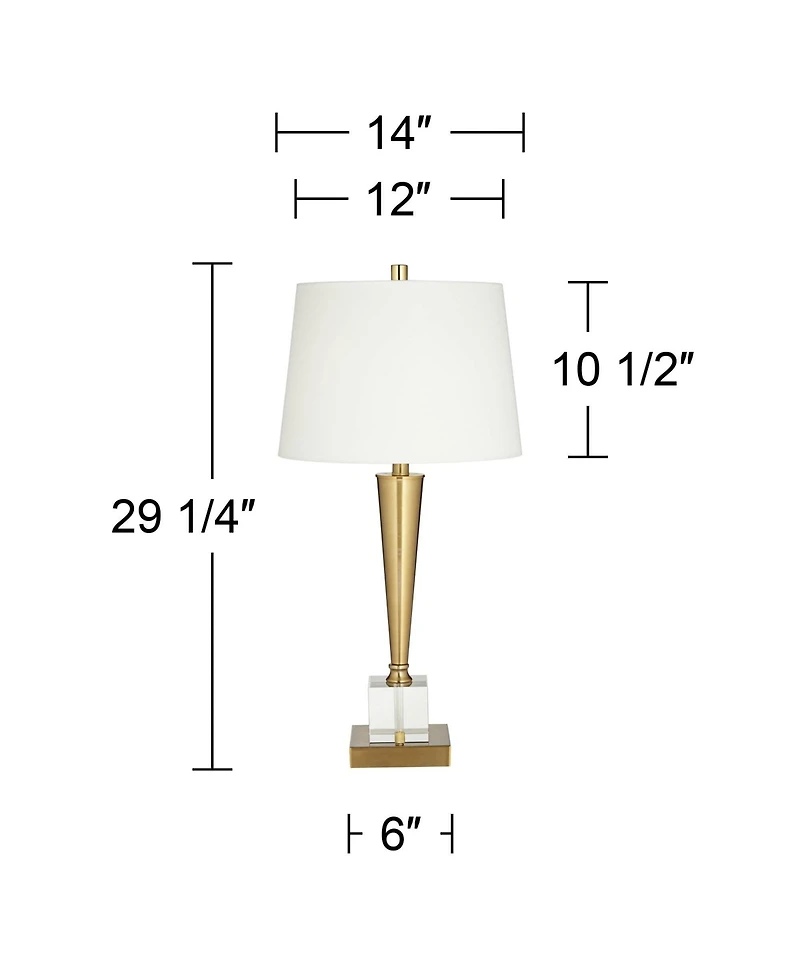 Possini Euro Design Wayne Modern Table Lamps 29 1/4" Tall Set of 2 Brass with Usb Charging Port Fabric Drum Shade for Bedroom Living Room Kids